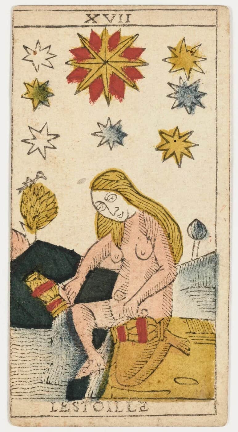 1639 年瓦希耶原件星星牌 手工设色与纸面痕迹